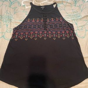 TORRID BLACK GEO PRINT O-RING GODDESS TANK